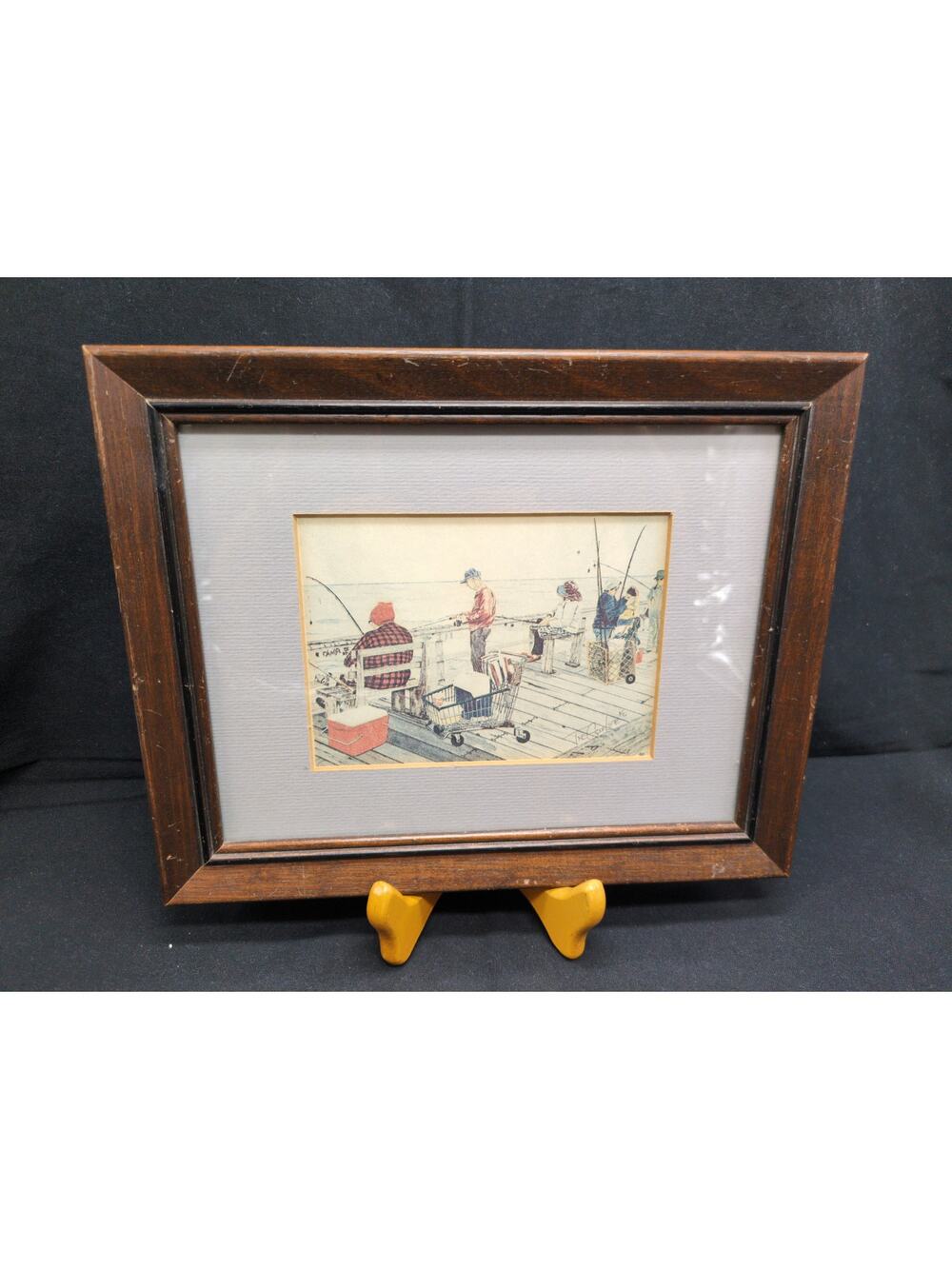 Kenny Glenn Signed Framed Matted Art Print "The Good Life" Pier Fishing NC Vtg